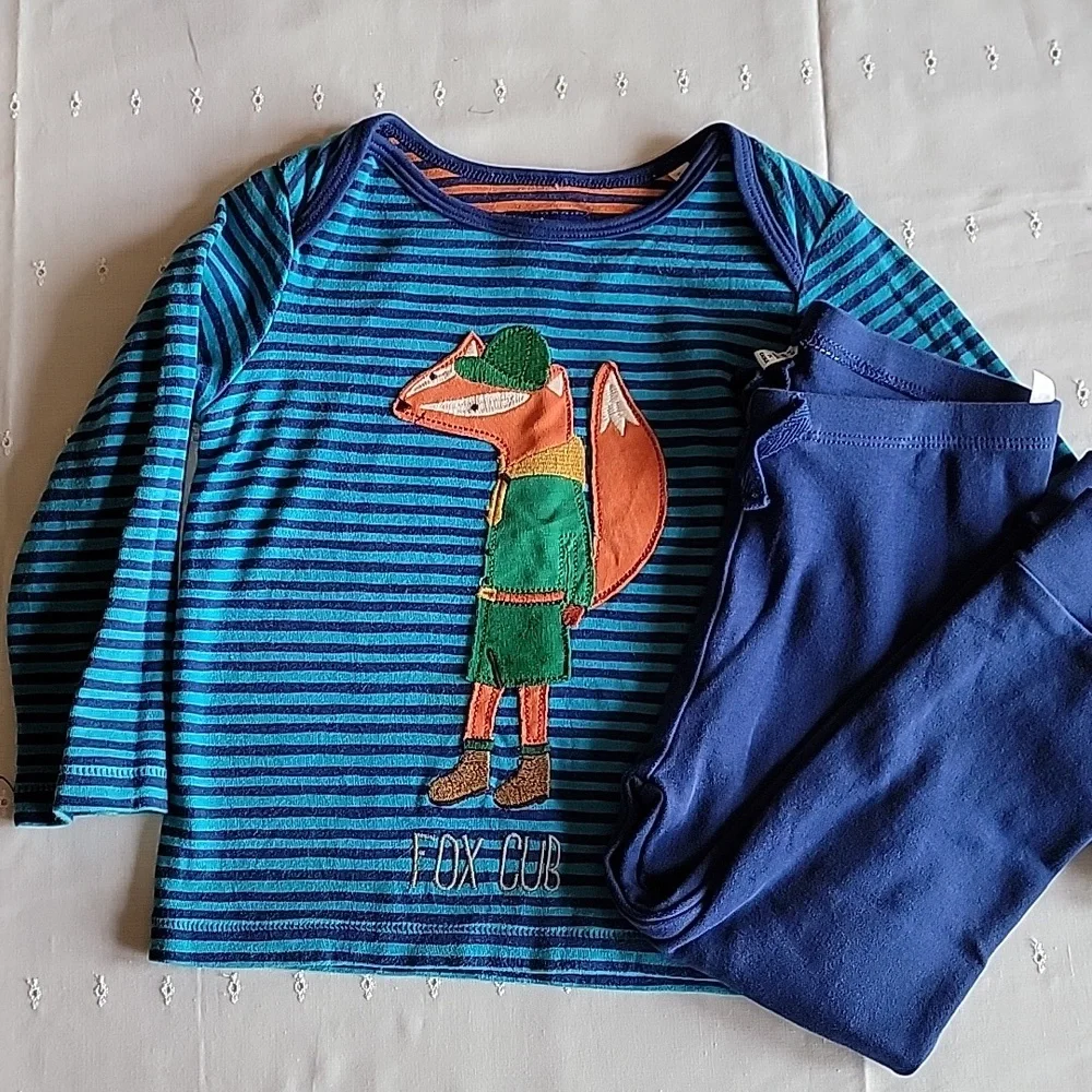 Kids Joules Clothing Striped Fox Matching Set, Blue/Green, Size 2-3Y, Pre-Owned